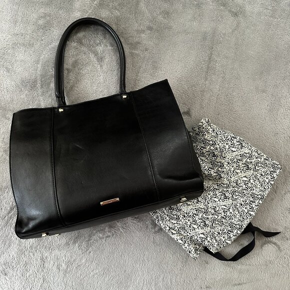 Rebecca Minkoff Black Medium MAB Tote Bag Shoulder Purse Handbag Leather - Picture 1 of 7